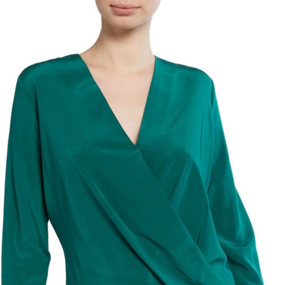 BCBGMAXAZRIA AMAZING green V NECK WRAP belted TOP large - Picture 1 of 7